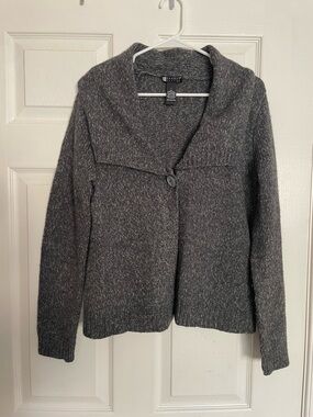 Carole Little Lambswool/Rabbit Blend Charcoal Gray Shawl-Collar Women's Sweater